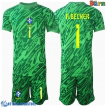 Fotballdrakt Barn Brasil Alisson Becker #1 Keeper Hjemmedraktsett Copa America 2024 Kortermet (+ Korte bukser)